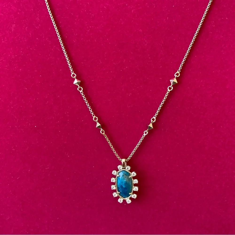 Kendra Scott Brett Necklace Blue Apatite Stone Cubic Zirconia Lariat Adjustable - Picture 3 of 6